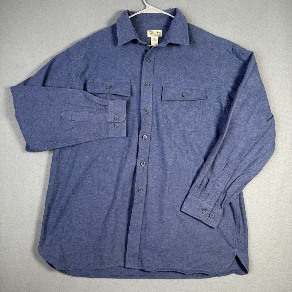 L.L. Bean Chamois Flannel Button-Up Shirt Mens X-Large Blue Long Sleeve Cotton